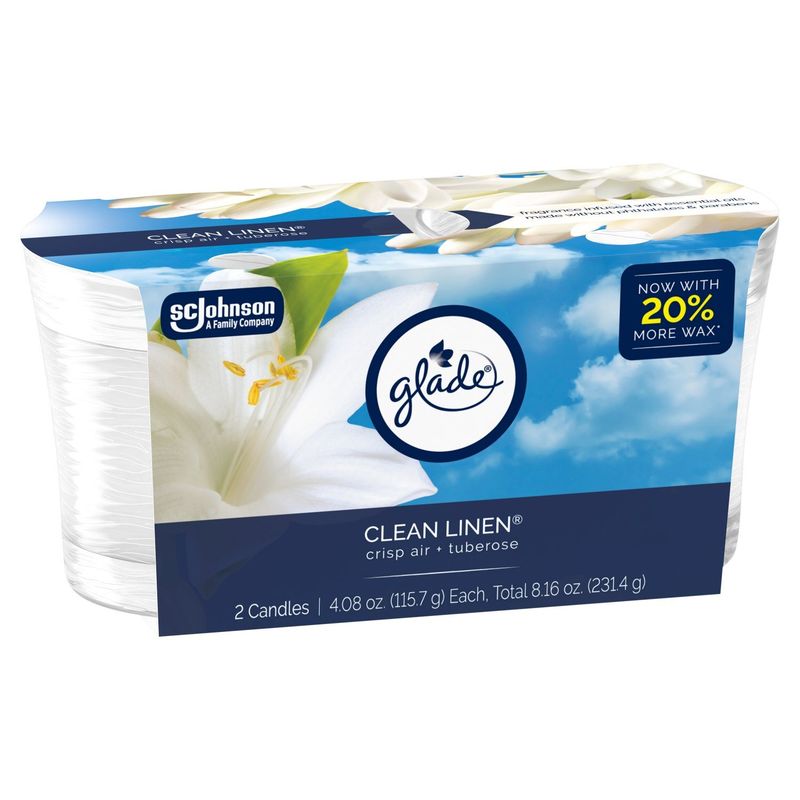 Glade Clean Linen Candles, 4.08 oz, 2 count