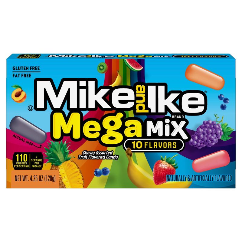 Mike and Ike Mega Mix Chewy Assorted Fruit Flavored Candy, 4.25 oz