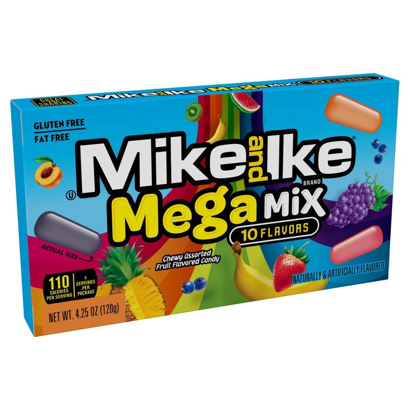 Mike and Ike Mega Mix Chewy Assorted Fruit Flavored Candy, 4.25 oz