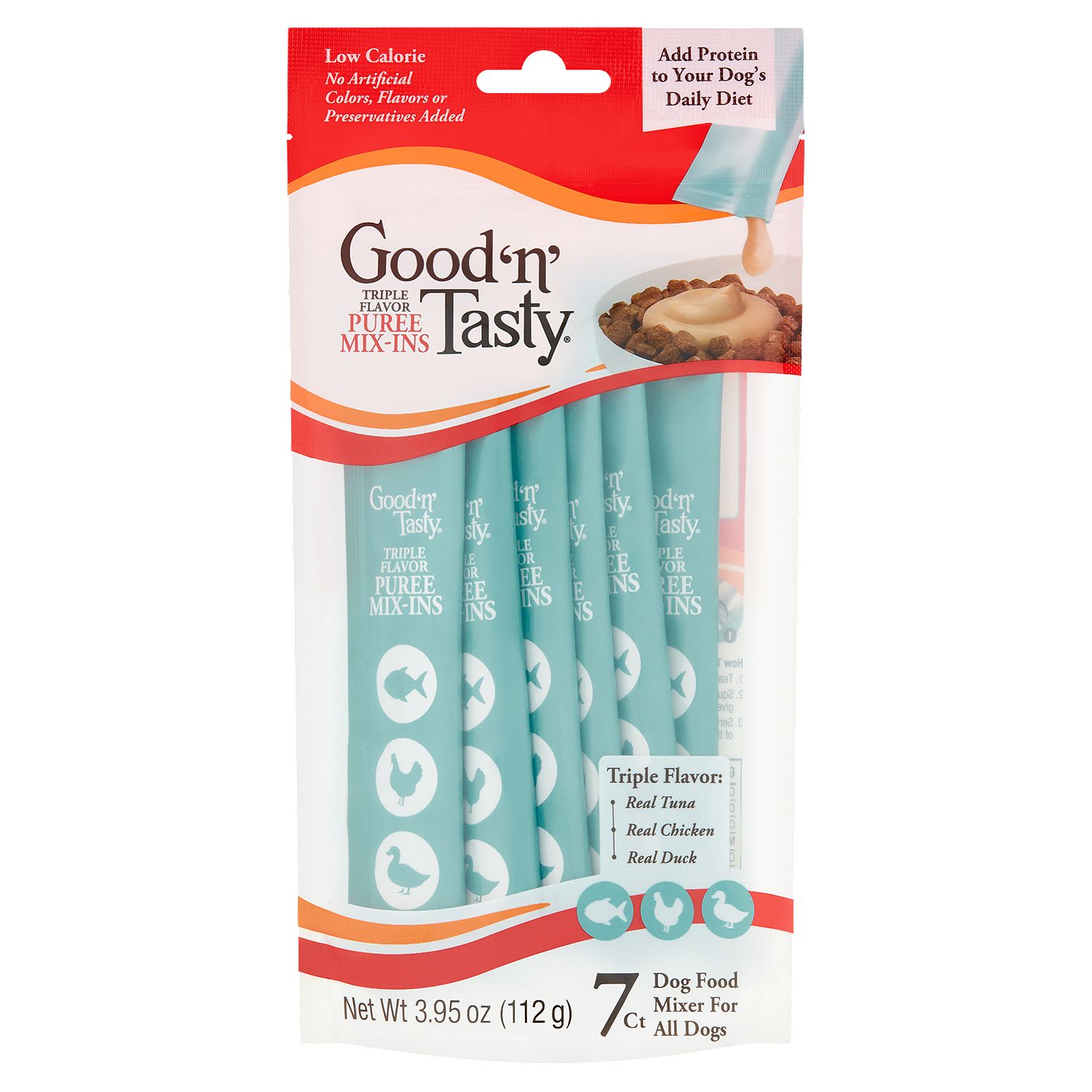 Good 'n' Tasty Triple Flavor Puree Mix-Ins Dog Food Mixer for All Dogs, 7 count, 3.95 oz