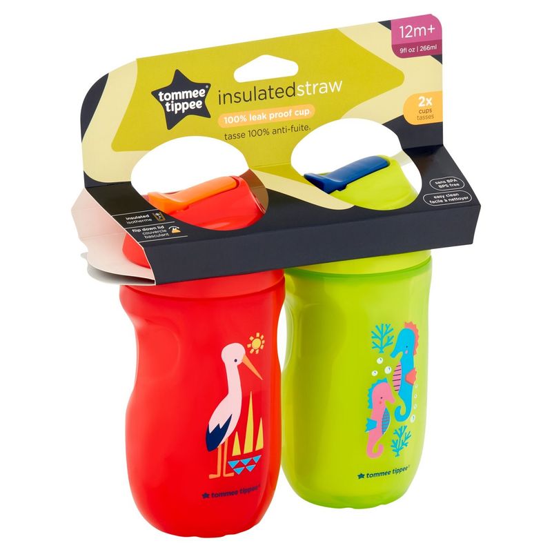 Tommee Tippee Insulated Straw 9 fl oz Cups, 12m+, 2 count