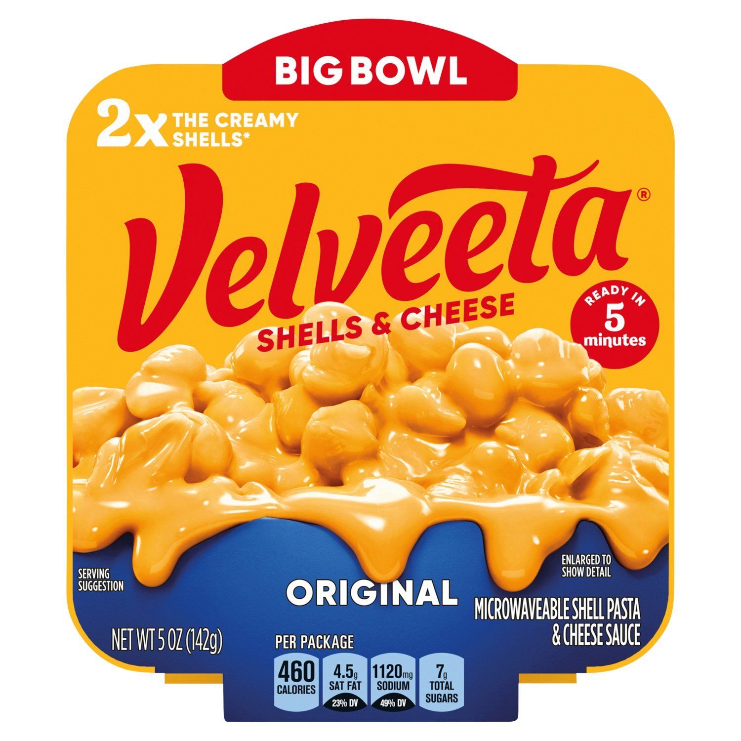 Velveeta Original Microwaveable Shell Pasta &amp; Cheese Sauce Big Bowl, 5 oz
