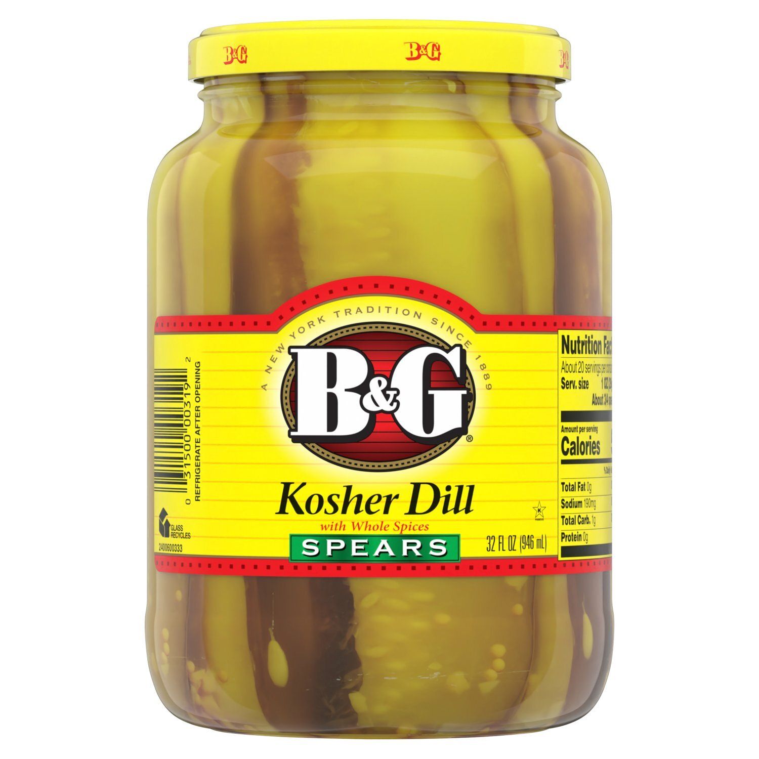 B&amp;G Kosher Dill Spears with Whole Spices, 32 fl oz