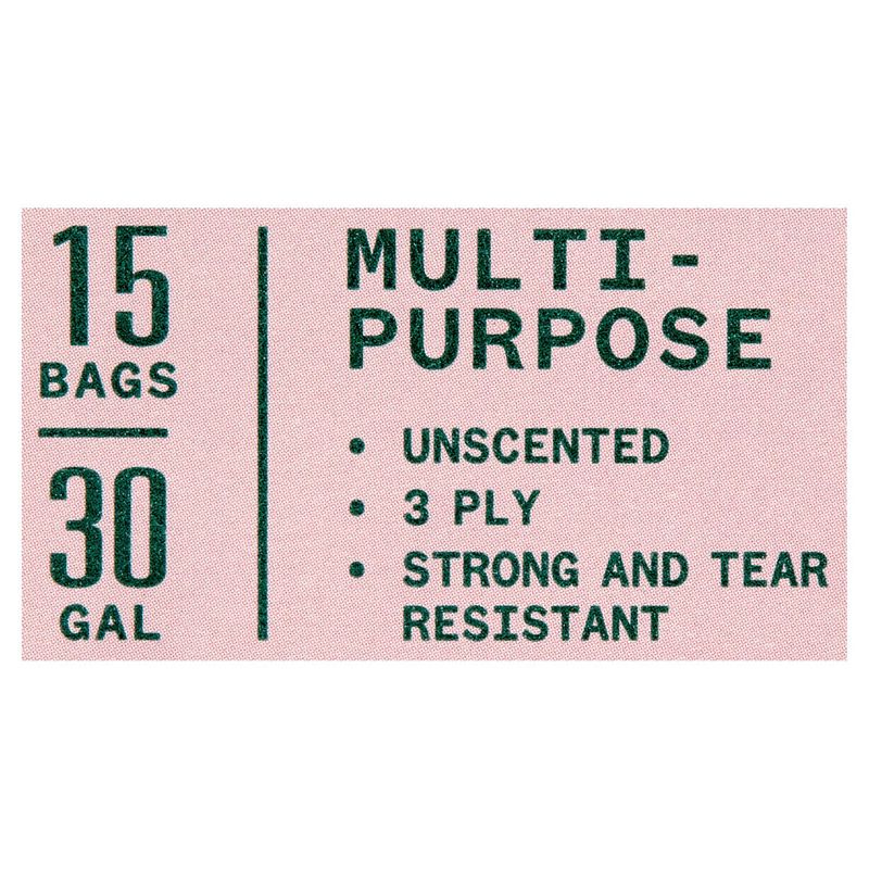 Paperbird 30 Gallon Drawstring Multi-Purpose Trash Bags, 15 count