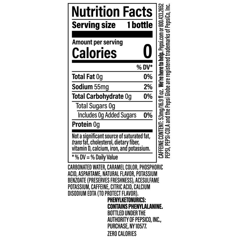 Pepsi Zero Sugar Soda Cola 16.9 Fl Oz, 6 Count
