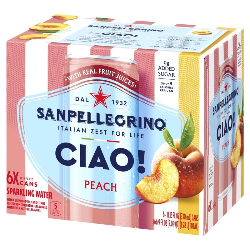 Sanpellegrino Ciao! Peach Sparkling Water, 11.15 fl oz, 6 count