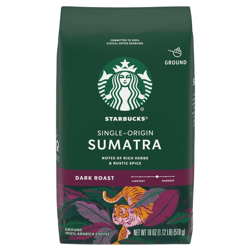 Starbucks Sumatra Single-Origin Dark Roast Ground Coffee, 18 oz