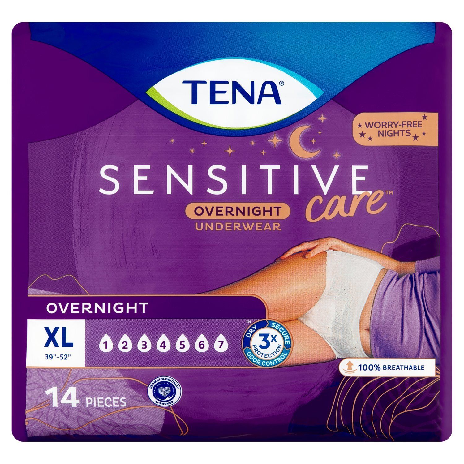 Tena Sensitive Care Overnight Underwear XL, 14 count