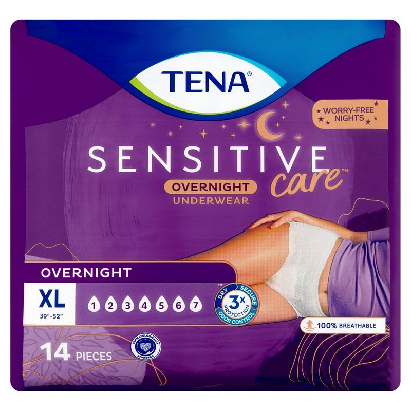 Tena Sensitive Care Overnight Underwear XL, 14 count