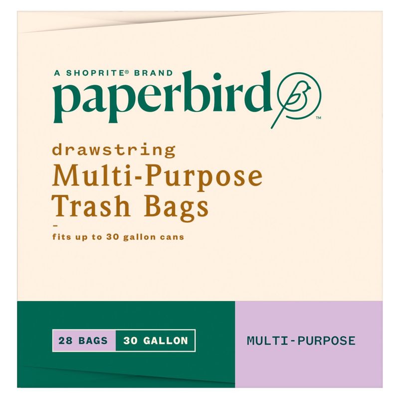 Paperbird 30 Gallon Drawstring Multi-Purpose Trash Bags, 28 count