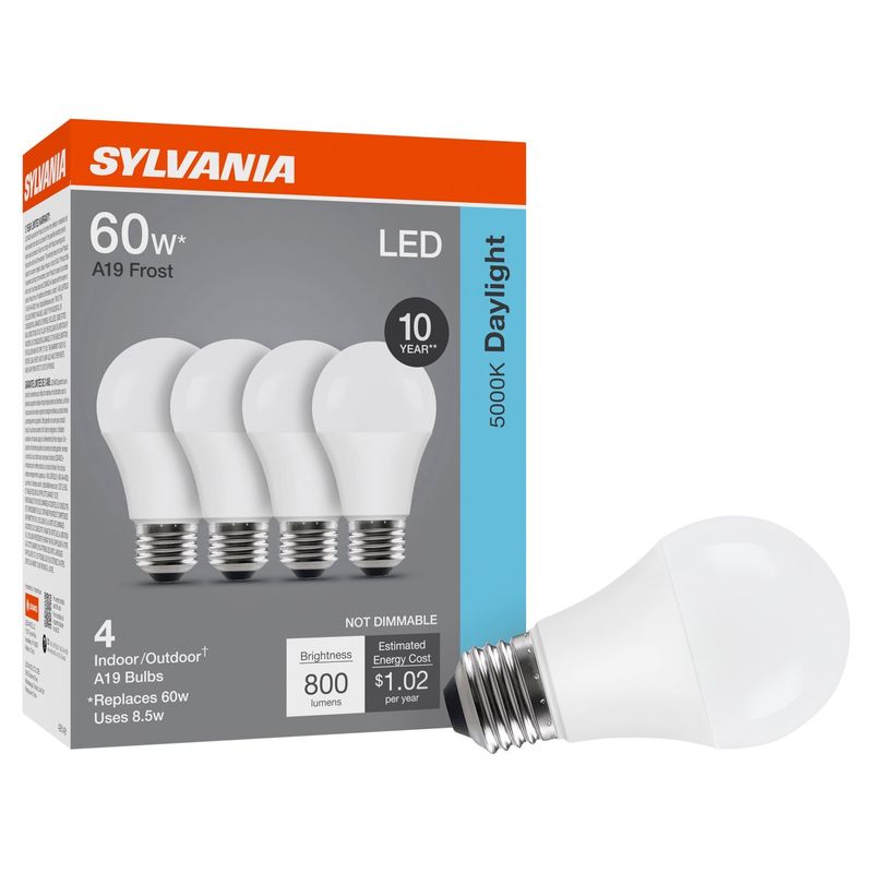 Sylvania Daylight LED 60W A19 Frost Bulbs, 4 count