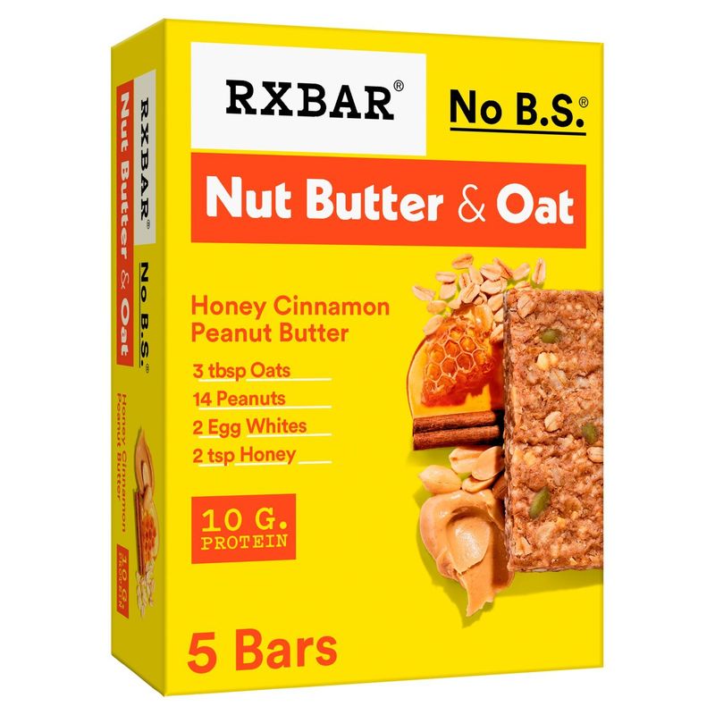 RXBAR No B.S. Nut Butter &amp; Oat Honey Cinnamon Peanut Butter Protein Bars, 1.9 oz, 5 count