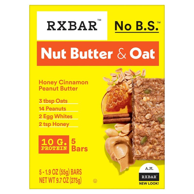 RXBAR No B.S. Nut Butter &amp; Oat Honey Cinnamon Peanut Butter Protein Bars, 1.9 oz, 5 count