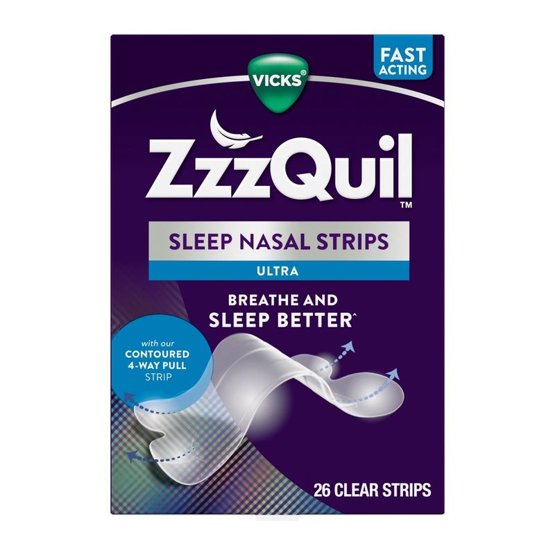 ZzzQuil Sleep Nasal Strips, Clear Nasal Strips, Snoring Relief from Nasal Congestion, Works Instant