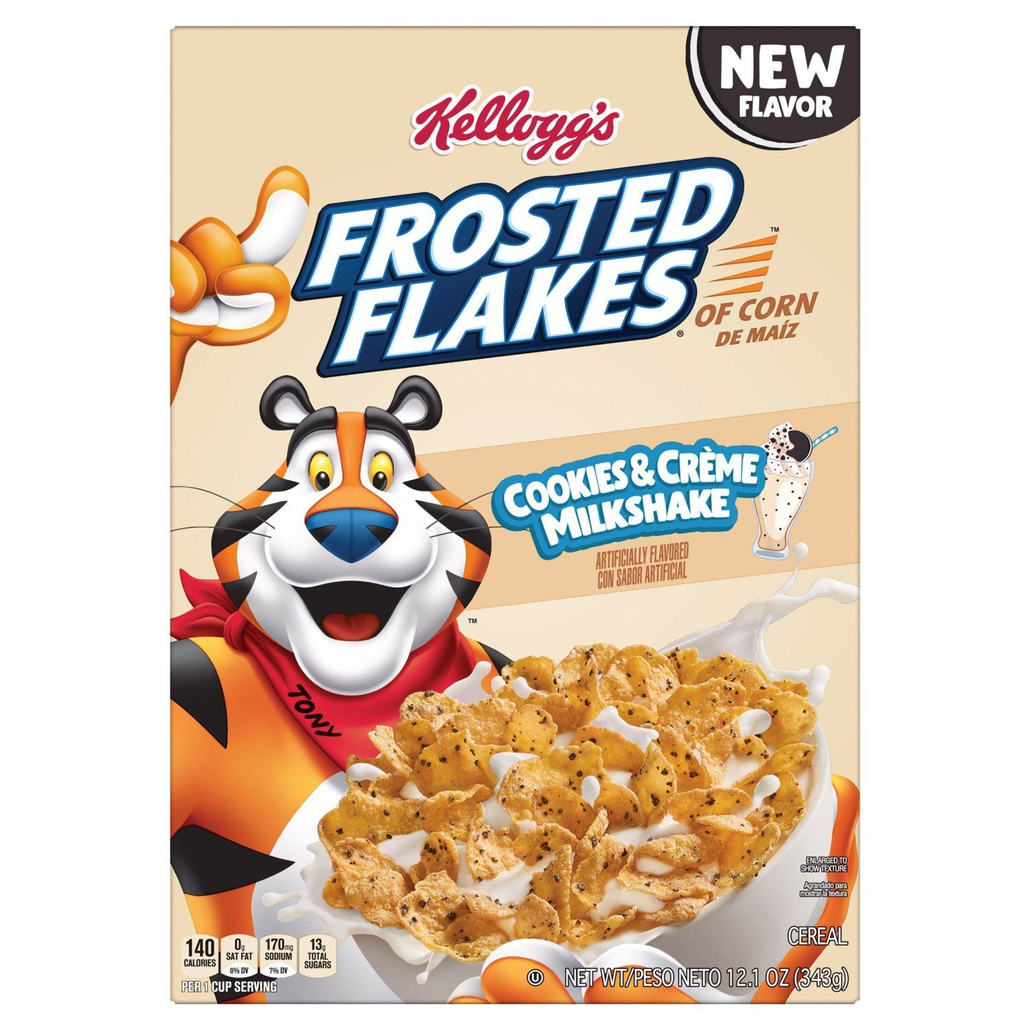 Kellogg's Frosted Flakes Cookies and Creme Milkshake Breakfast Cereal, Kids Cereal, 12.1 oz Box
