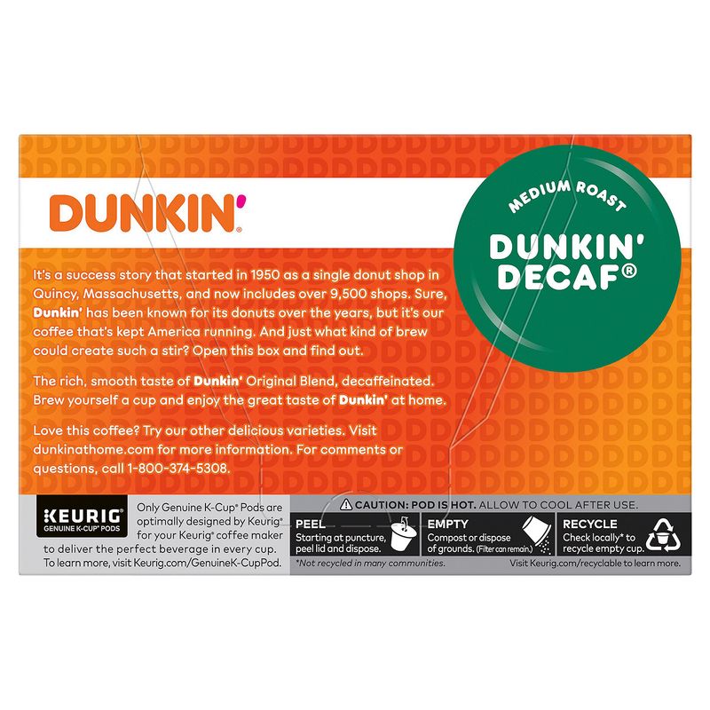 Dunkin' Dunkin' Decaf Medium Roast Decaffeinated Coffee K-Cup Pods, 0.37 oz, 10 count