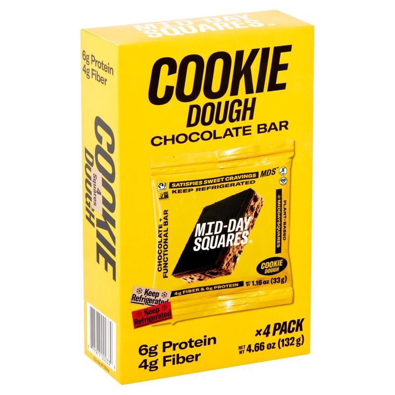 Mid-Day Squares Cookie Dough Chocolate + Functional Bar, 4 count, 4.66 oz