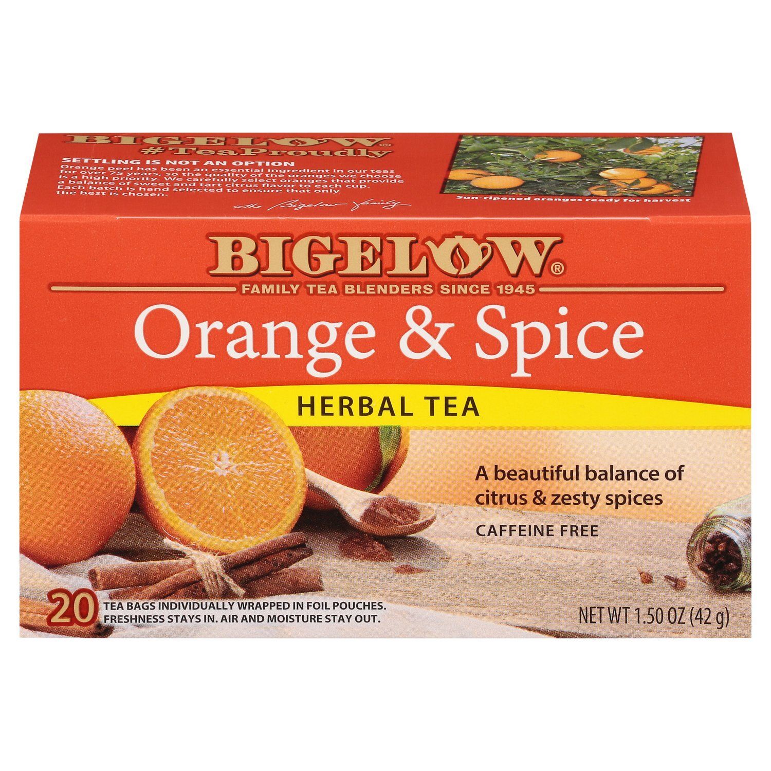 Bigelow Orange &amp; Spice Herbal Tea Bags, 20 count, 1.50 oz