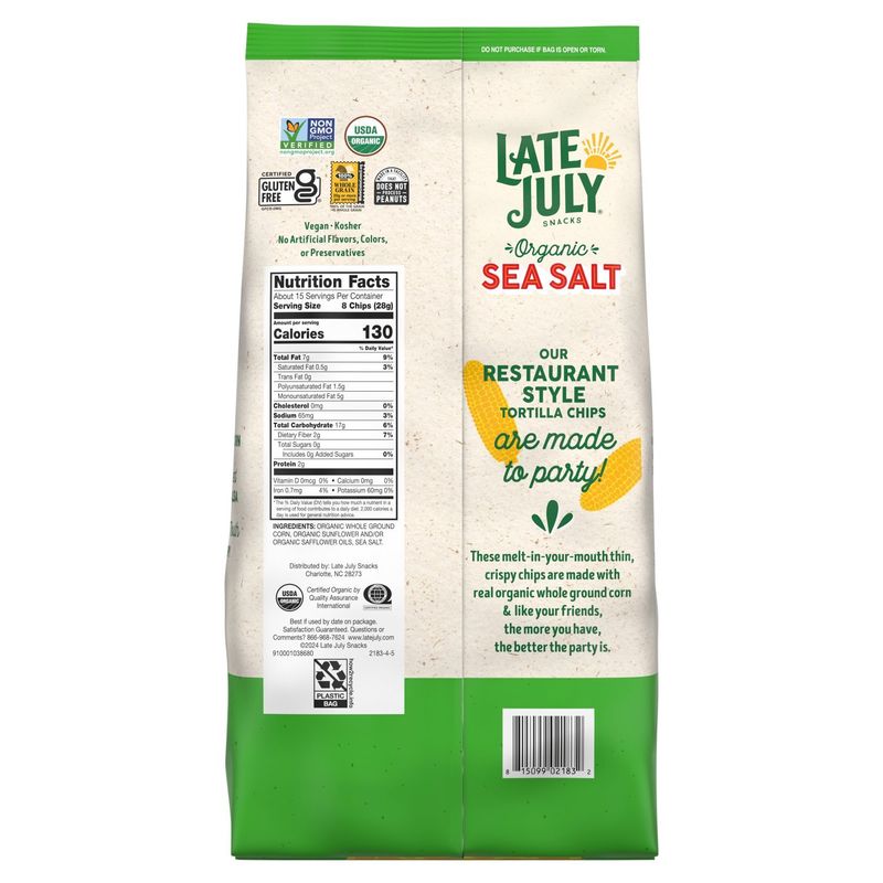 Late July Snacks Organic Sea Salt Tortilla Chips Party Size, 14.75 oz