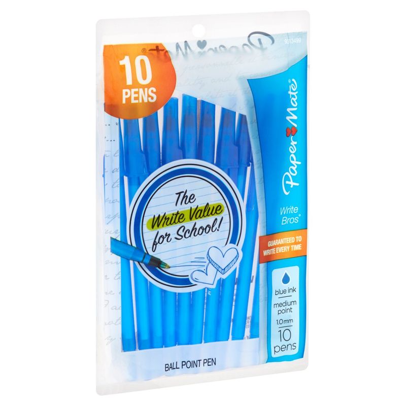 Paper Mate Write Bros 1.0mm Medium Point Blue Ink Ball Point Pen, 10 count