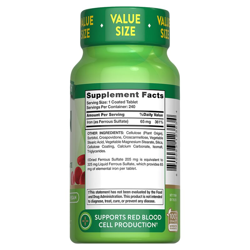 Nature's Truth Iron Dietary Supplement Value Size, 240 count
