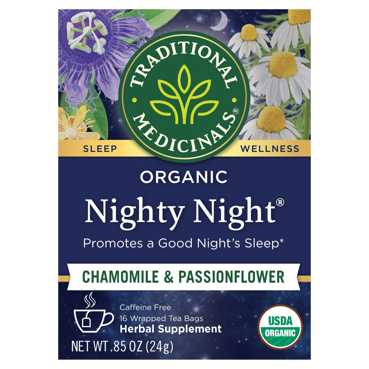 Traditional Medicinals Nighty Night Chamomile &amp; Passionflower Herbal Supplement, 16 count, .85 oz