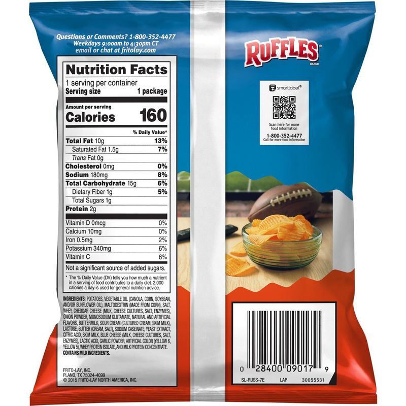 Ruffles Potato Chips Cheddar &amp; Sour Cream Flavored 1 Oz