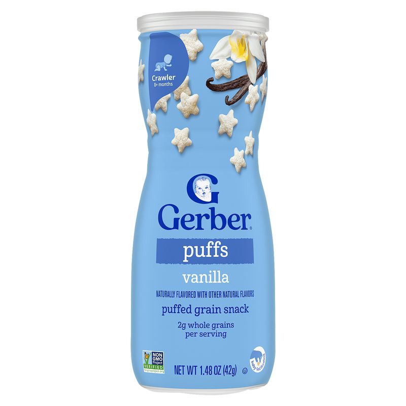 Gerber Puffs Vanilla Puffed Grain Snack Baby Food, Crawler 8+ months, 1.48 oz
