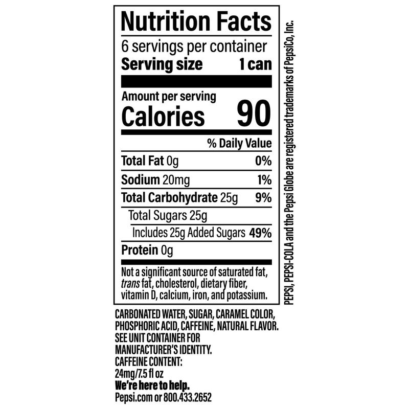 Pepsi Mini Soda Shop Real Sugar Cola 7.5 Fl Oz, 6 Count