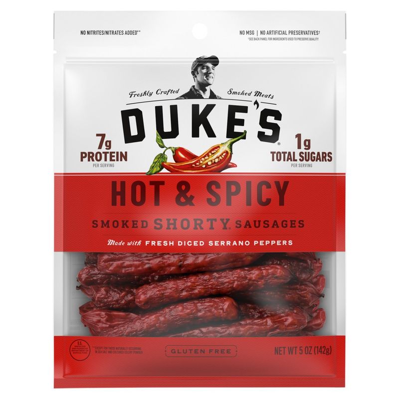 Duke's Hot &amp; Spicy Smoked Shorty Sausages, 5 oz