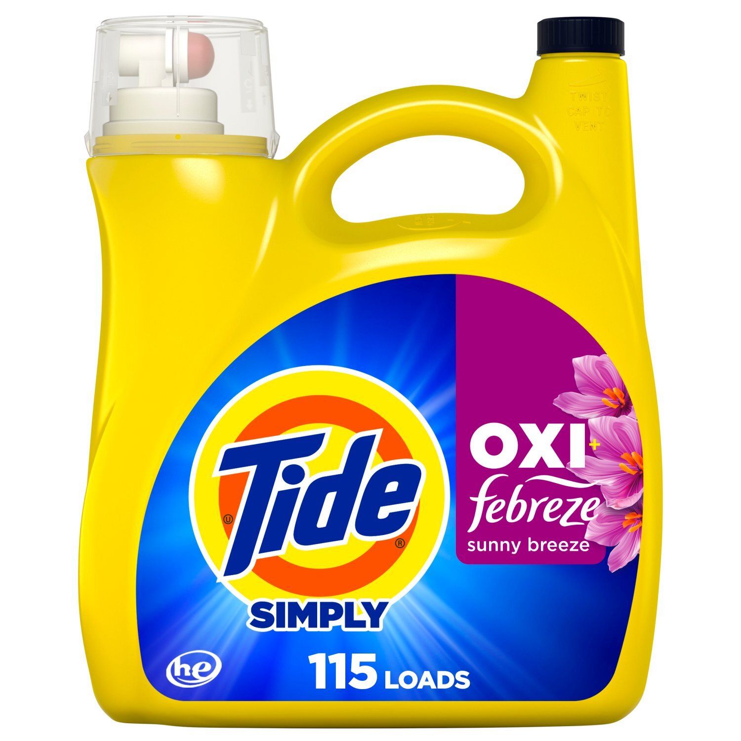Tide Simply Oxi Boost + Febreze Odor Defense Sunny Breeze Laundry Detergent, 115 loads, 162 fl oz