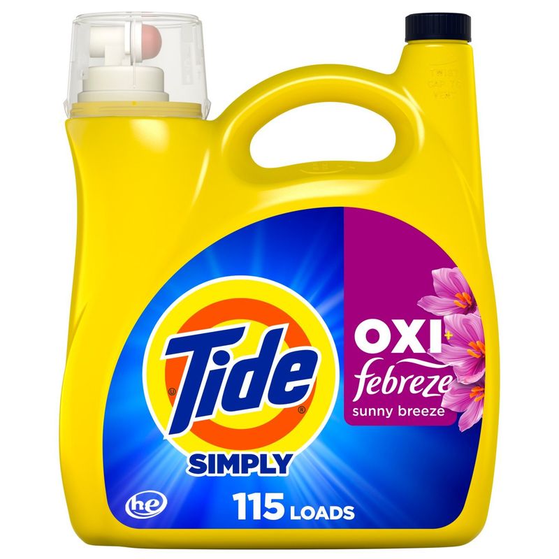 Tide Simply Oxi Boost + Febreze Odor Defense Sunny Breeze Laundry Detergent, 115 loads, 162 fl oz