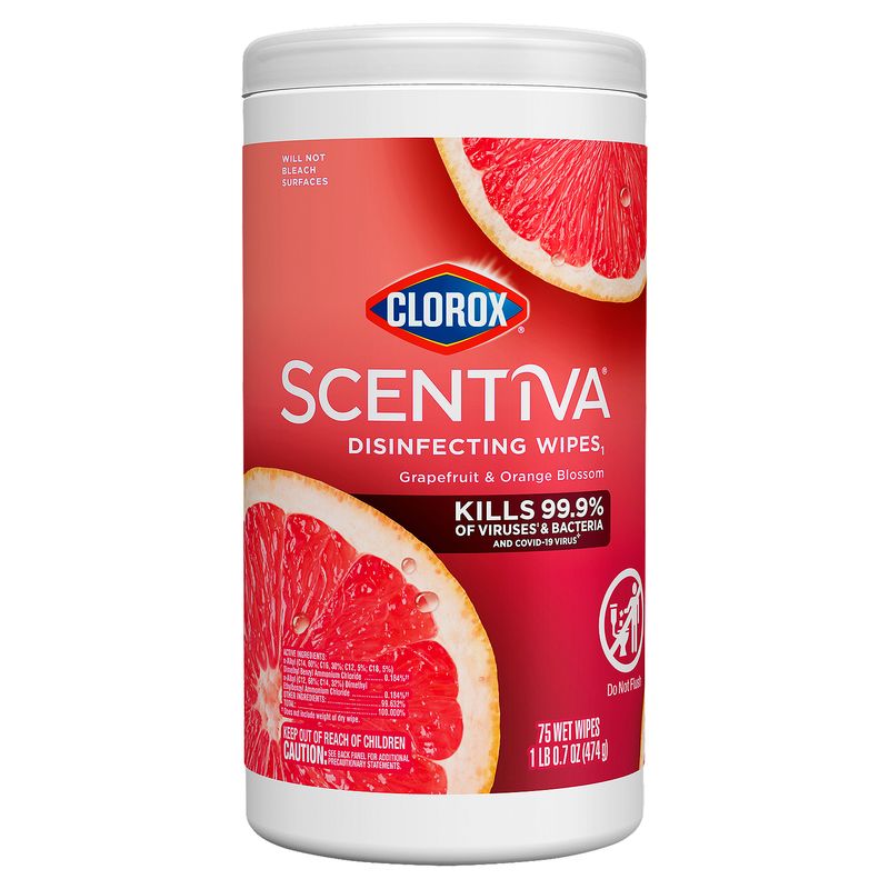 Clorox Scentiva Grapefruit &amp; Orange Blossom Disinfecting Wipes, 75 count, 1 lb 0.7 oz
