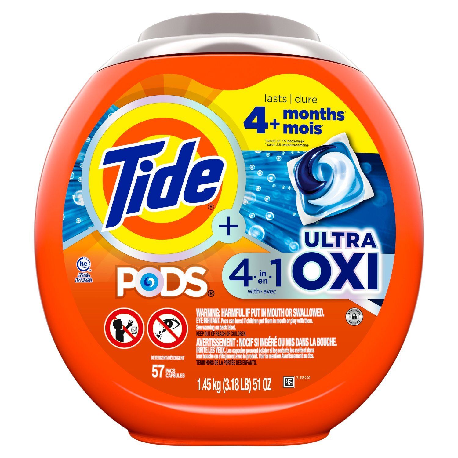 Tide  4-in-1 Ultra Oxi Laundry Detergent PODS, 57 Count