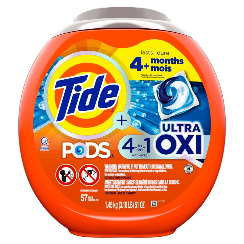 Tide  4-in-1 Ultra Oxi Laundry Detergent PODS, 57 Count