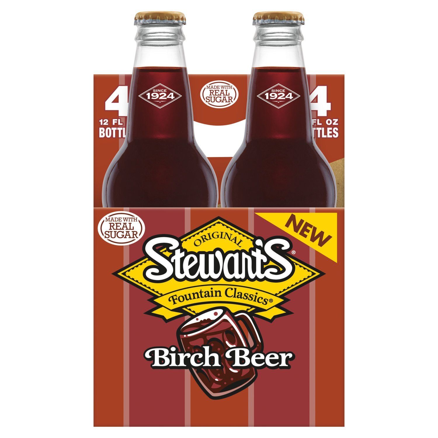 Stewart's Fountain Classics Original Birch Beer Soda, 12 fl oz, 4 count