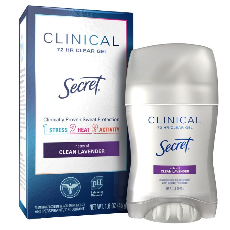 Secret Clinical Strength Clear Gel Antiperspirant and Deodorant for Women, Clean Lavender, 1.6 oz