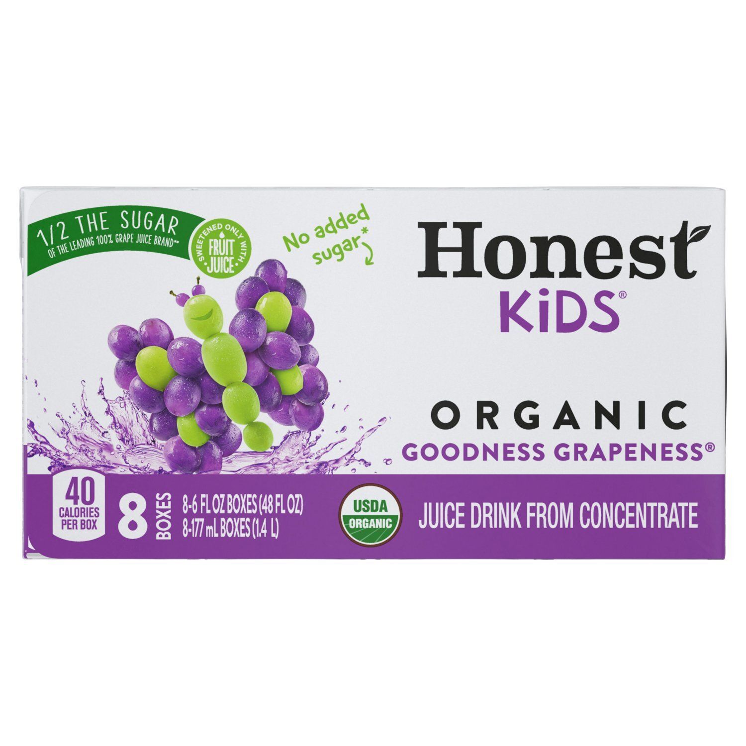 Honest Kids Organic Goodness Grapeness Juice Drink, 6 fl oz, 8 count