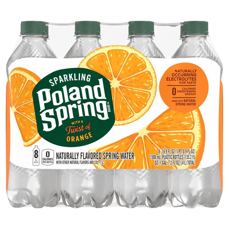 Poland Spring Sparkling with a Twist of Orange Spring Water, 16.9 fl oz, 8 count