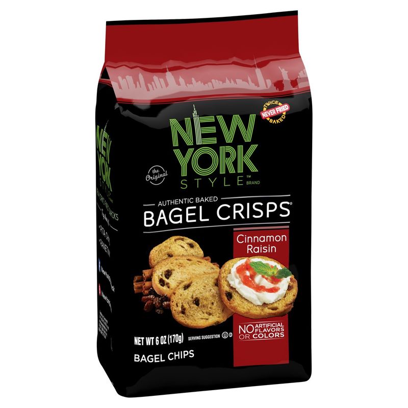 New York Style Bagel Crisps The Original Authentic Baked Cinnamon Raisin Bagel Chips, 6 oz