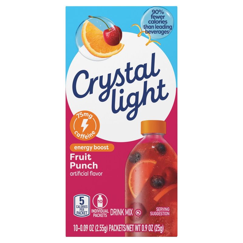 Crystal Light Fruit Punch Energy Boost Drink Mix, 0.09 oz, 10 count