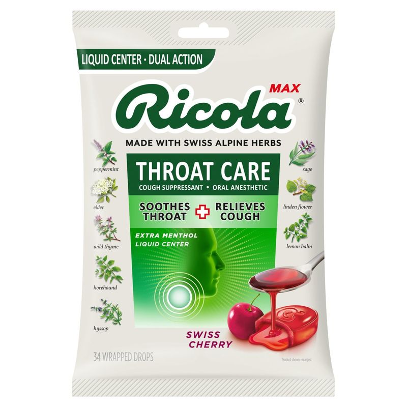 Ricola Max Swiss Cherry Throat Care Drops, 34 count