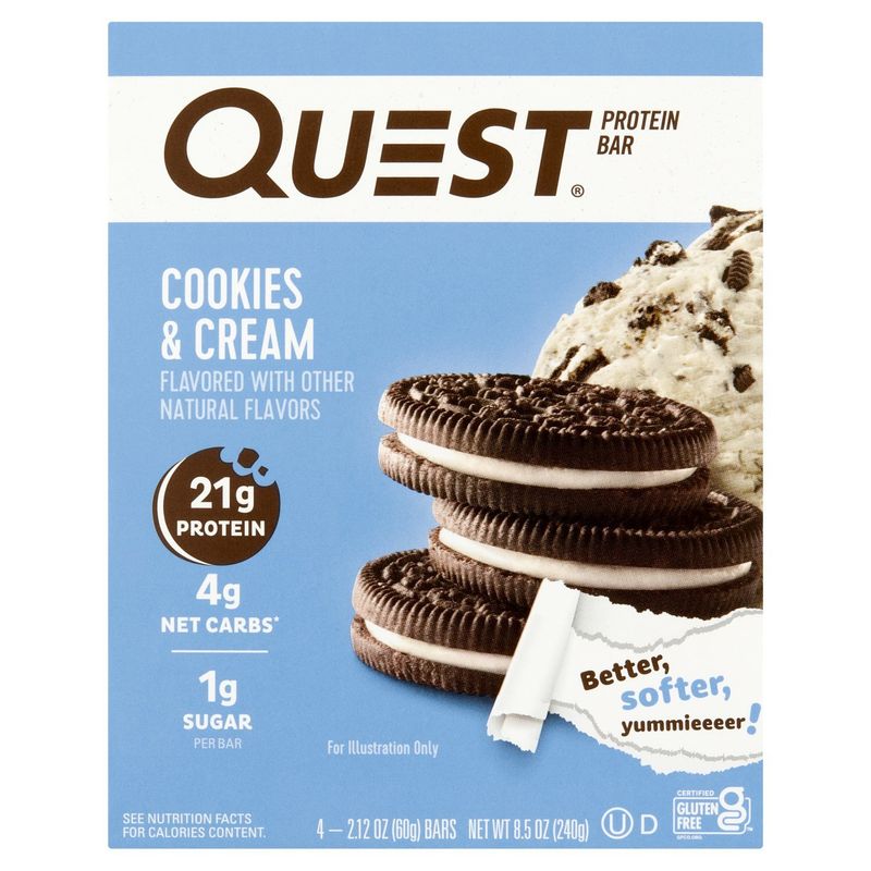Quest Cookies &amp; Cream Protein Bar, 2.12 oz, 4 count