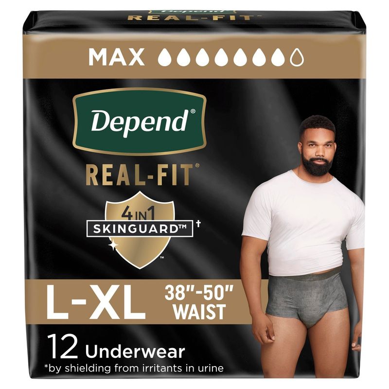 Depend Real-Fit Maximum Underwear, Size L-XL, 12 count