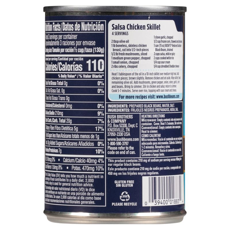 Bush's Best Reduced Sodium Black Beans, 15 oz