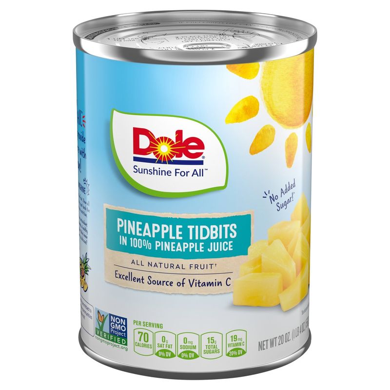 Dole Pineapple Tidbits in 100% Pineapple Juice, 20 oz