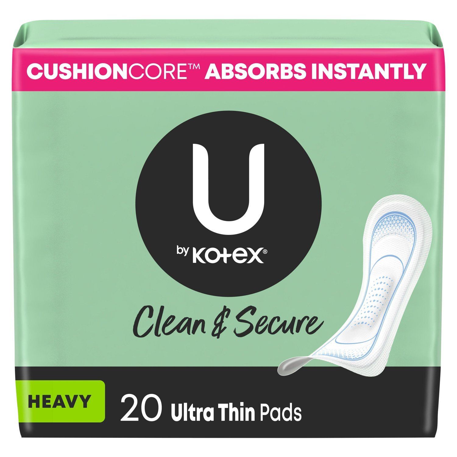 U by Kotex Clean &amp; Secure Heavy Ultra Thin Pads, 20 count