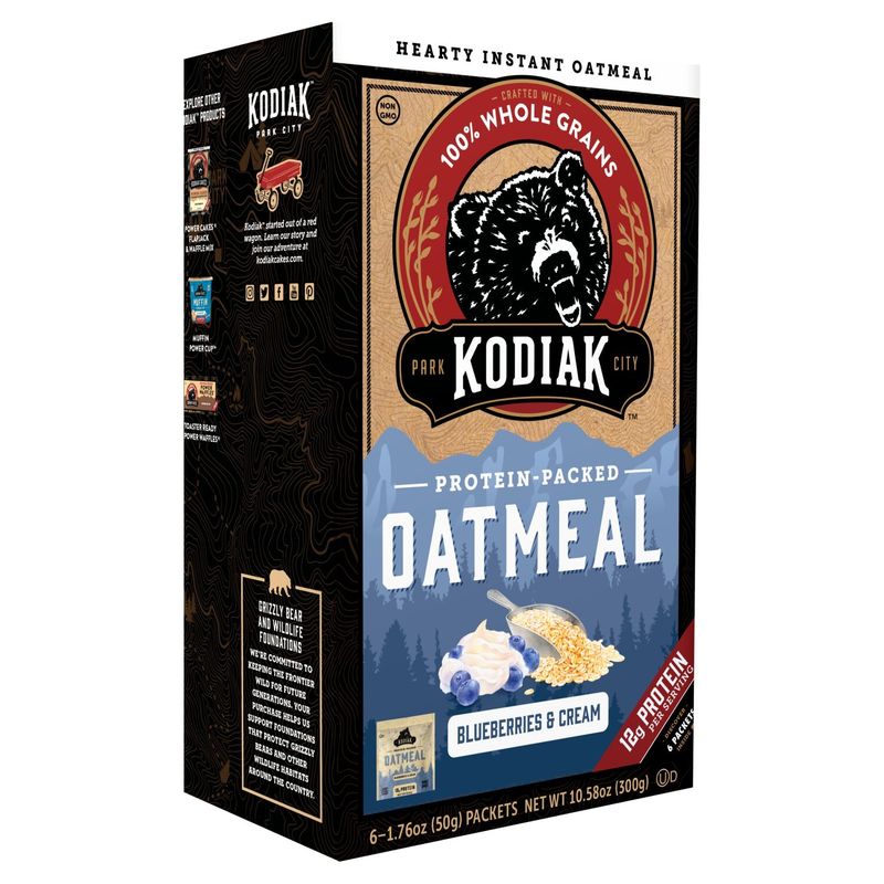 Kodiak Cakes Blueberries &amp; Cream Oatmeal, 1.76 oz, 6 count