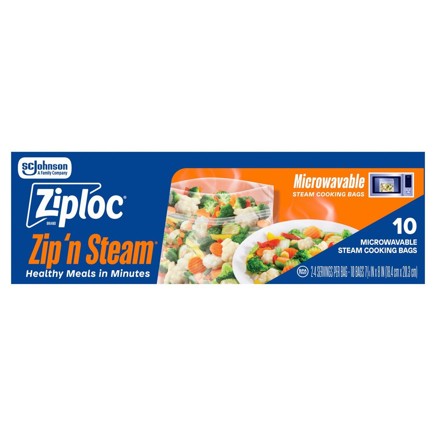 Ziploc Zip'n Steam Microwavable Steam Cooking Bags, 10 count