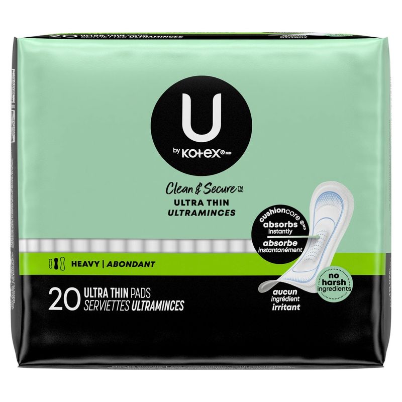 U by Kotex Clean &amp; Secure Heavy Ultra Thin Pads, 20 count